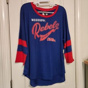 NWT Ole Miss Rebels Mississippi Red White Blue Top Officially Licensed 2XL